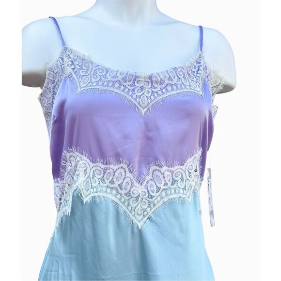 Anna Grace Satin‎ Midi Dress Turquoise Purple Lace Detail Adjustable Straps Size - Picture 4 of 11